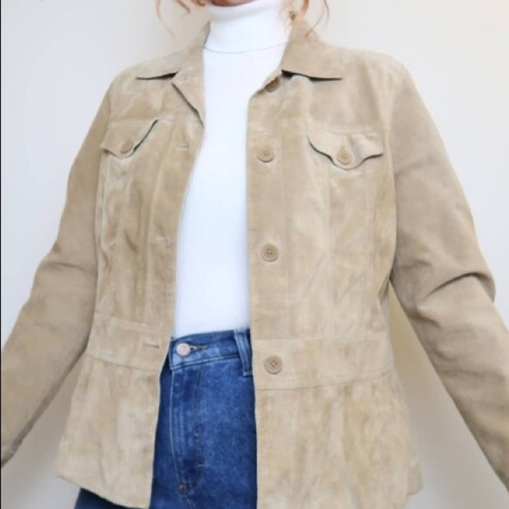 Apostrophe. Genuine Leather Button Front Fitted Jacket